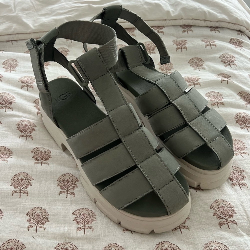 Ugg green suede platform sandals